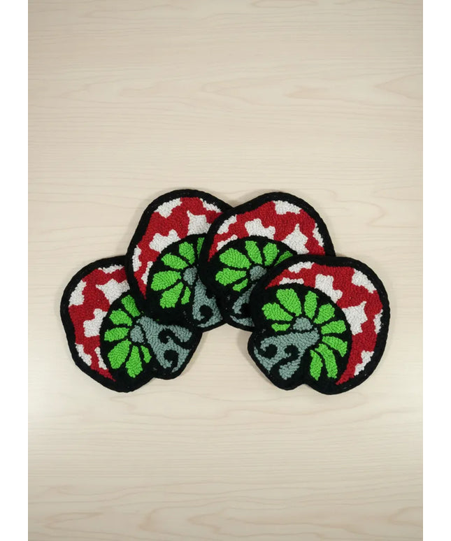 Renkli Mantar Desenli Bardak Altlığı Punch Nakışı Tekniği ile El Yapımı