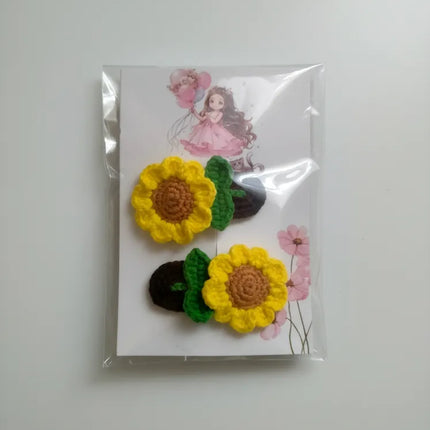 Sarı Ayçiçeği Model Örgü Çıt Çıtlı Kız Çocuk Toka (2 Adet)