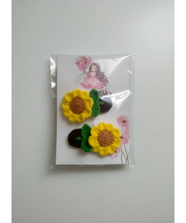 Sarı Ayçiçeği Model Örgü Çıt Çıtlı Kız Çocuk Toka (2 Adet)