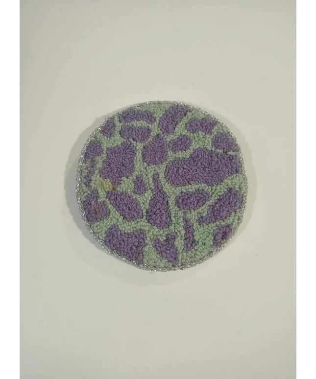 Yuvarlak Mor ve Yeşil Desenli Bardak Altlığı El Yapımı