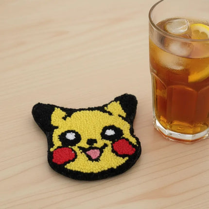 Sarı Pikachu Desenli Bardak Altlığı Punch Nakışı El Yapımı