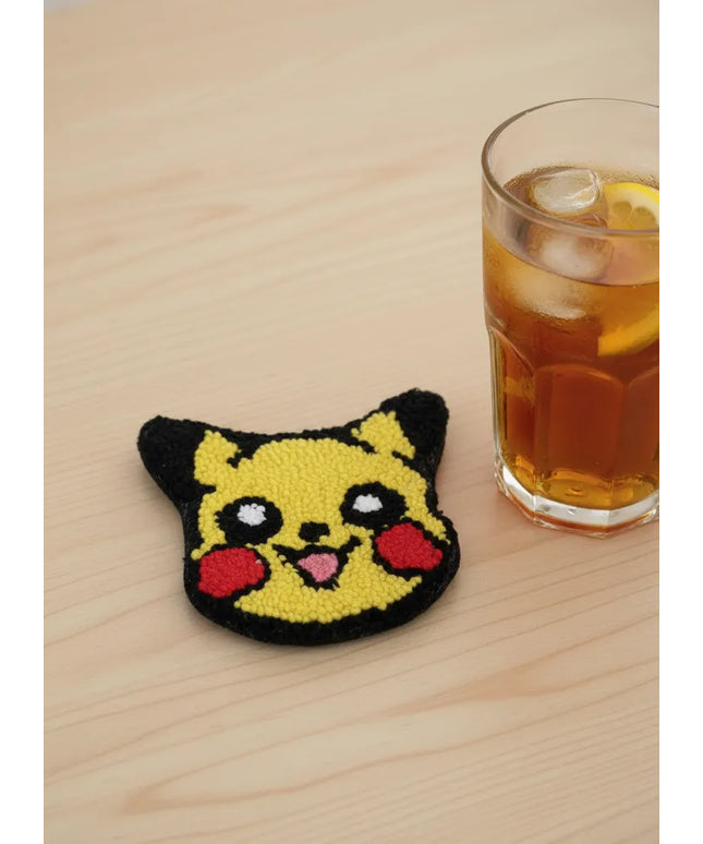 Sarı Pikachu Desenli Bardak Altlığı Punch Nakışı El Yapımı