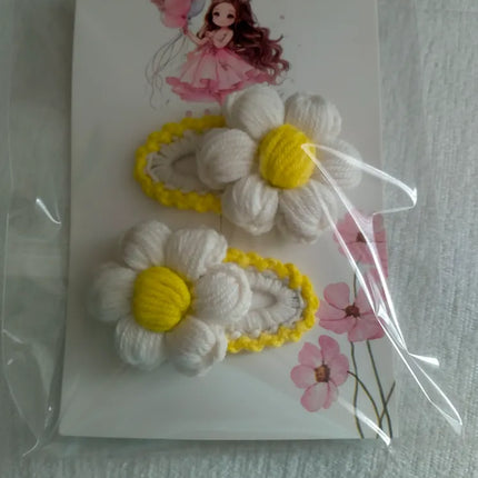 Kız Çocuk Beyaz Papatya Model Çıt Çıt Toka Seti El Emeği