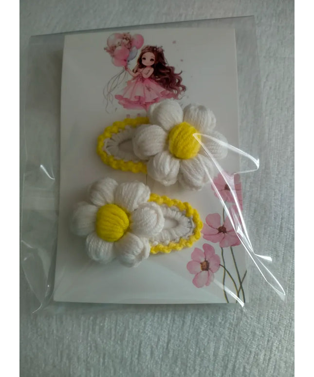 Kız Çocuk Beyaz Papatya Model Çıt Çıt Toka Seti El Emeği