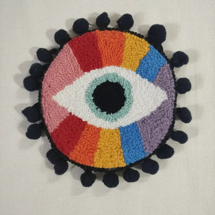 Renkli Göz Desenli Bardak Altlığı Ponpon Detaylı El Yapımı