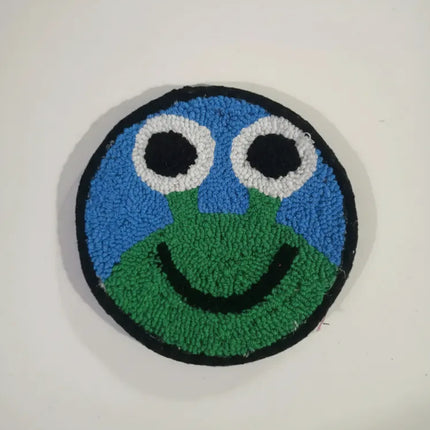 Yeşil Kurbağa Desenli Yuvarlak Bardak Altlığı Punch Nakışı El Yapımı