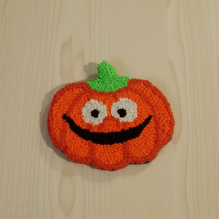 Turuncu Bal Kabağı Desenli Bardak Altlığı Punch Nakışı El Yapımı