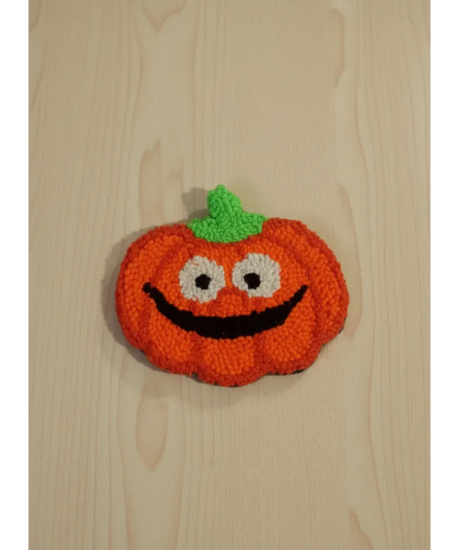 Turuncu Bal Kabağı Desenli Bardak Altlığı Punch Nakışı El Yapımı