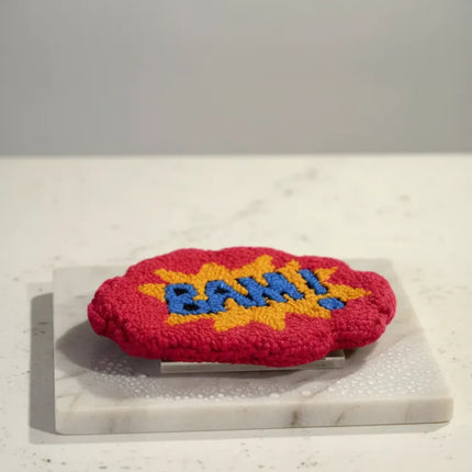 Kırmızı Patlama Efekti Punch Nakışı Bardak Altlığı El Yapımı