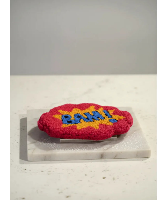 Kırmızı Patlama Efekti Punch Nakışı Bardak Altlığı El Yapımı