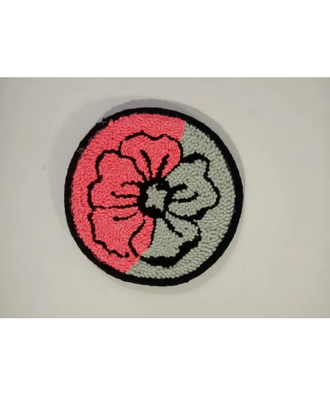 Pembe ve Yeşil Çiçek Desenli Bardak Altlığı Punch Nakışı El Yapımı