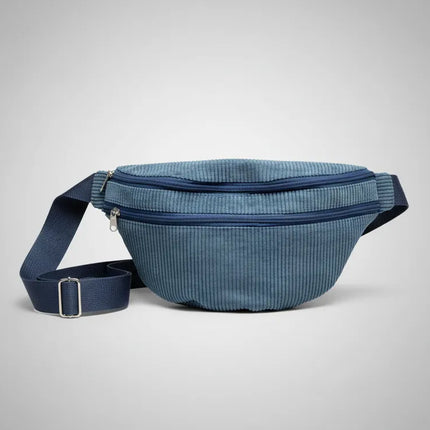 Mavi Kadife Omuz Çantası Fermuarlı Ayarlanabilir Askılı El Yapımı