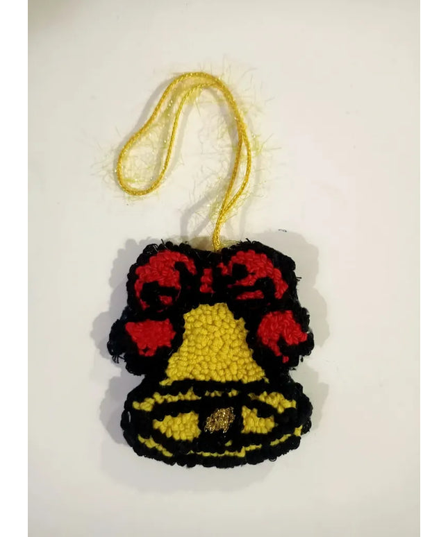 Sarı Zil Şeklinde Yün İpten Duvar Süsü El Yapımı Dekoratif