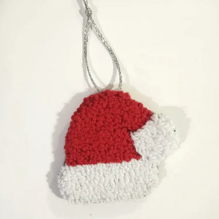 Örgü Noel Baba Şapkası Duvar Süsü Kırmızı Beyaz Yılbaşı Dekorasyonu