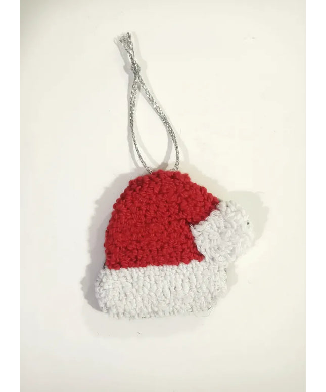 Örgü Noel Baba Şapkası Duvar Süsü Kırmızı Beyaz Yılbaşı Dekorasyonu