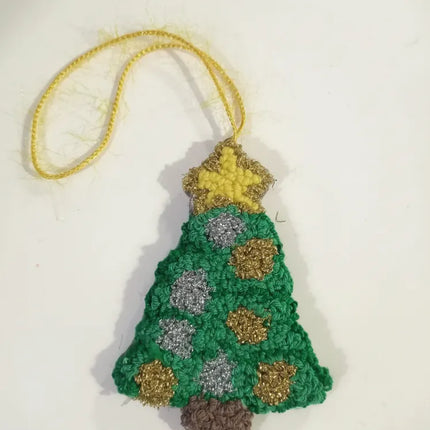 Örgü Yılbaşı Ağacı Duvar Süsü Yeşil Sarı ve Kahverengi