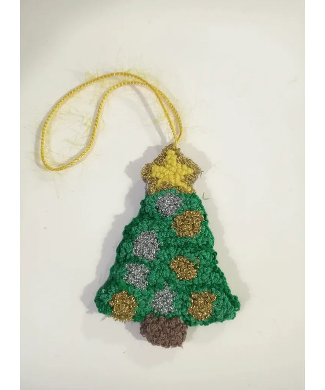 Örgü Yılbaşı Ağacı Duvar Süsü Yeşil Sarı ve Kahverengi