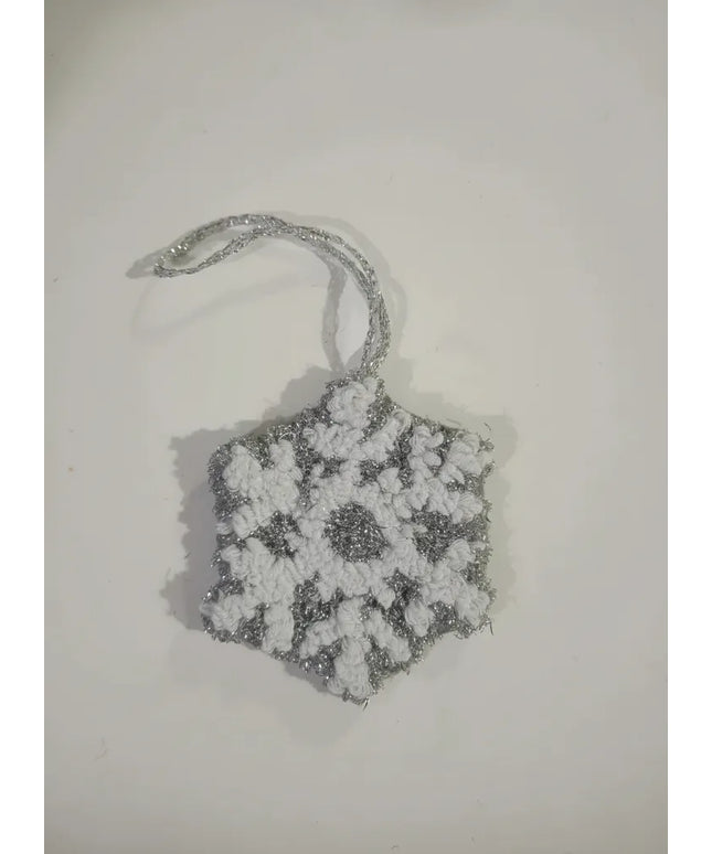 Beyaz Simli Kar Tanesi Örgü Duvar Süsü El Yapımı Dekorasyon