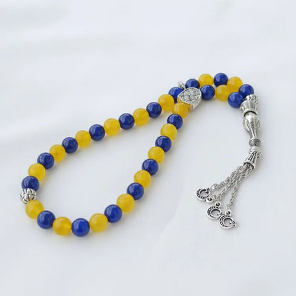 Sarı ve Lacivert Taşlı Fenerbahçe Taraftar Tesbihi Gümüş Detaylı