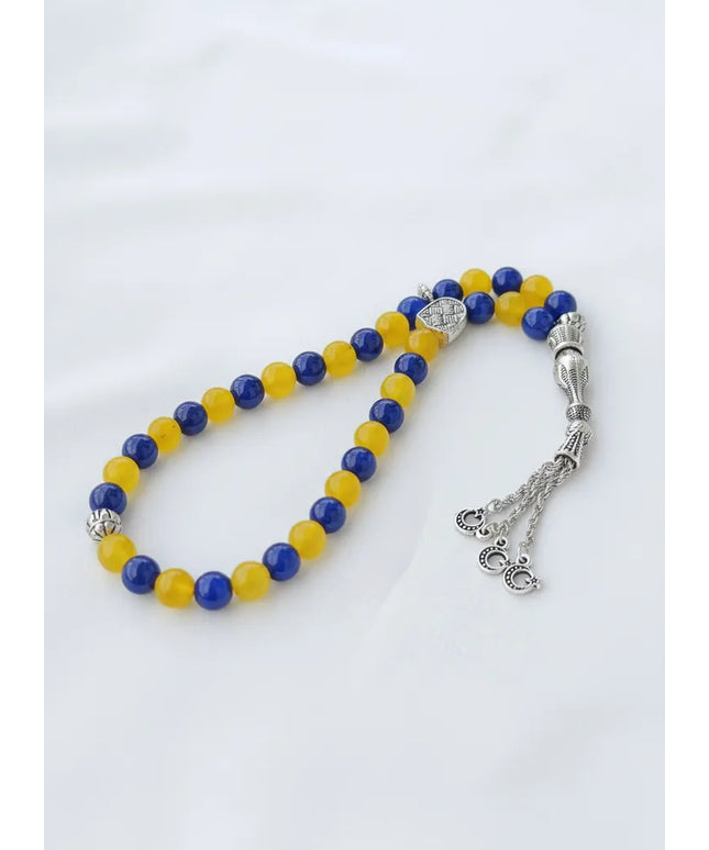 Sarı ve Lacivert Taşlı Fenerbahçe Taraftar Tesbihi Gümüş Detaylı