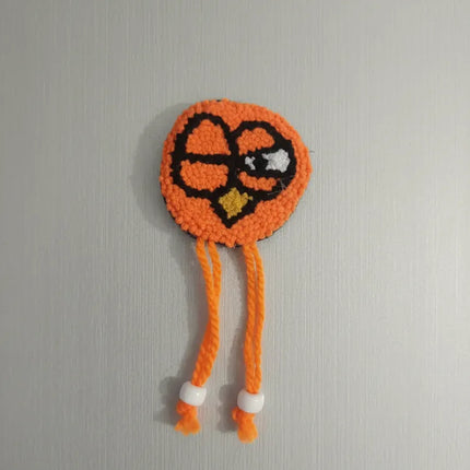 Turuncu Kuş Motifli İplik Dokuma Buzdolabı Magneti El Yapımı