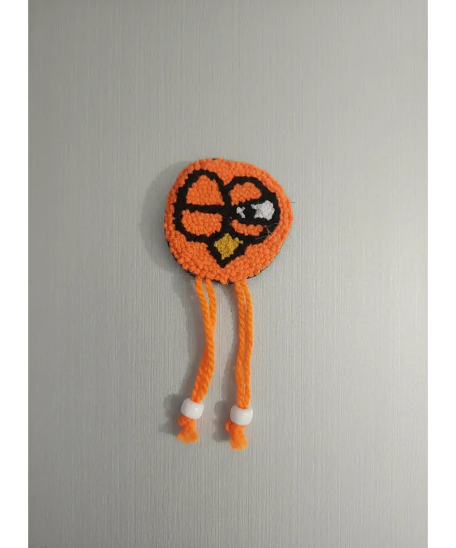 Turuncu Kuş Motifli İplik Dokuma Buzdolabı Magneti El Yapımı