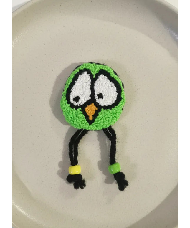 Yeşil Örme Kuş Figürlü Buzdolabı Magneti El Yapımı Dekoratif