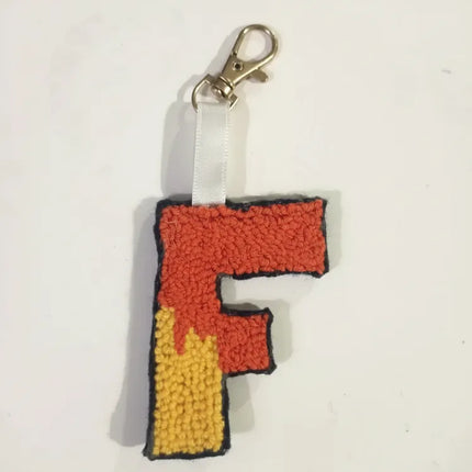 Turuncu ve Sarı Renkli F Harfi Punch Nakışı Anahtarlık El Yapımı