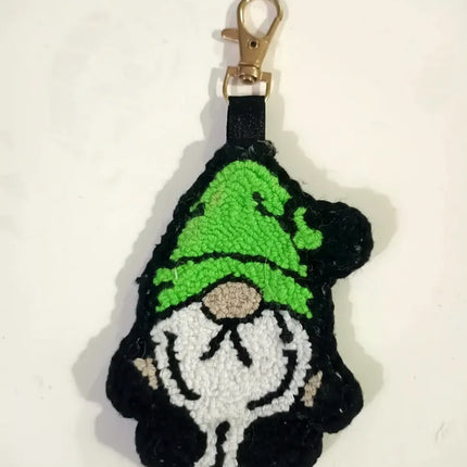 Yeşil Şapkalı Bahçe Cücesi Figürlü Anahtarlık El Yapımı