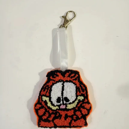 Turuncu Garfield Figürlü Punch Nakışı Anahtarlık El Yapımı