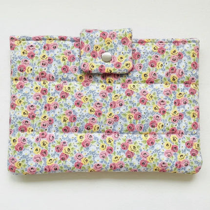 Çiçek Desenli Kitap Kılıfı Mavi Zemin Çıtçıtlı El Yapımı