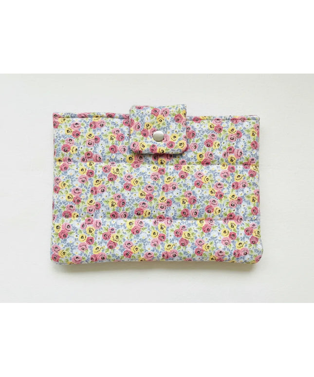 Çiçek Desenli Kitap Kılıfı Mavi Zemin Çıtçıtlı El Yapımı