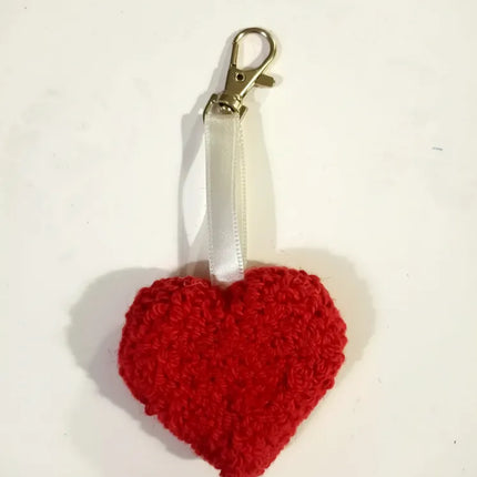 Kırmızı Örgü Kalp Anahtarlık El Yapımı Çanta ve Araba Aksesuarı