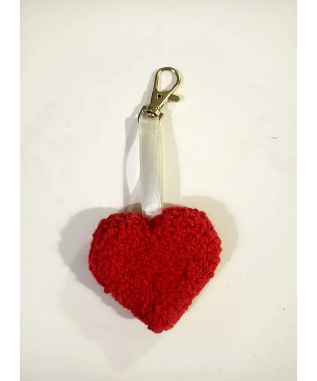 Kırmızı Örgü Kalp Anahtarlık El Yapımı Çanta ve Araba Aksesuarı