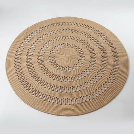Koyu Bej Jüt Halat Yuvarlak Paspas Birit Detaylı 100x100 cm