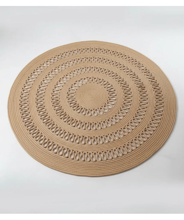Koyu Bej Jüt Halat Yuvarlak Paspas Birit Detaylı 100x100 cm