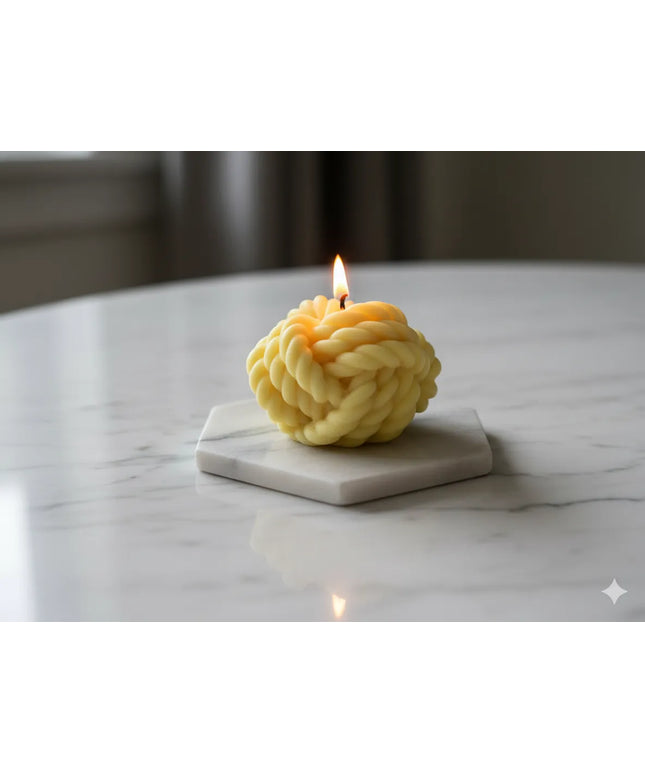 Örgü Top Şeklinde Dekoratif Mum (Sarı)