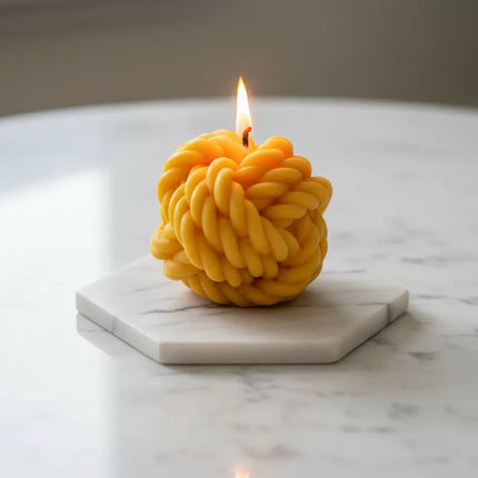 Örgü Top Şeklinde Dekoratif Mum (Bal Sarısı)