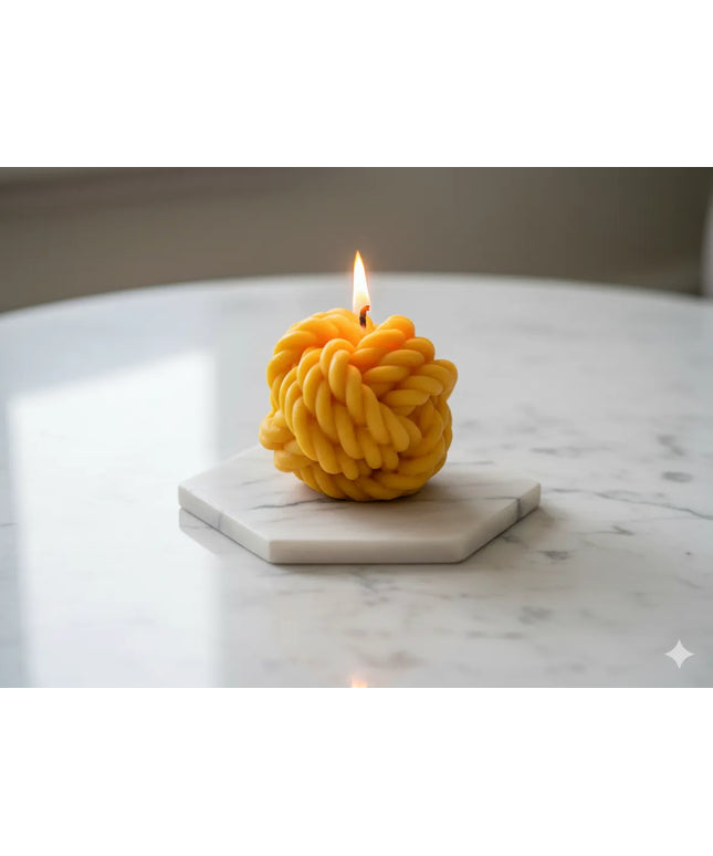 Örgü Top Şeklinde Dekoratif Mum (Bal Sarısı)