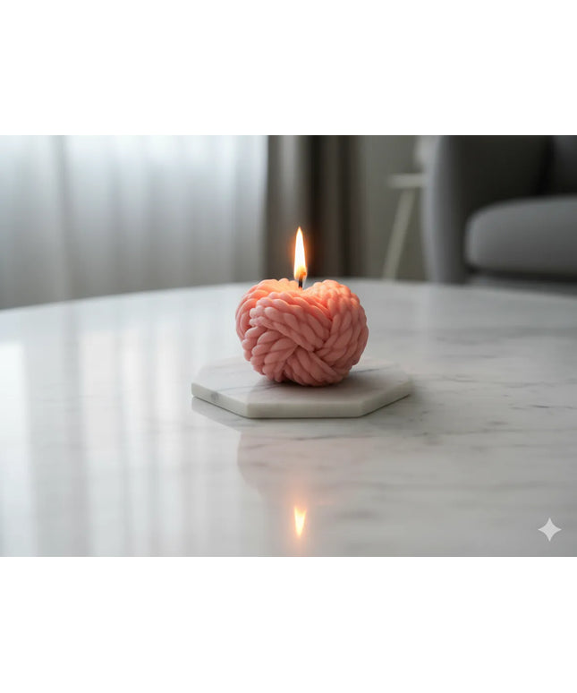 Örgü Top Şeklinde Dekoratif Mum (Pembe)