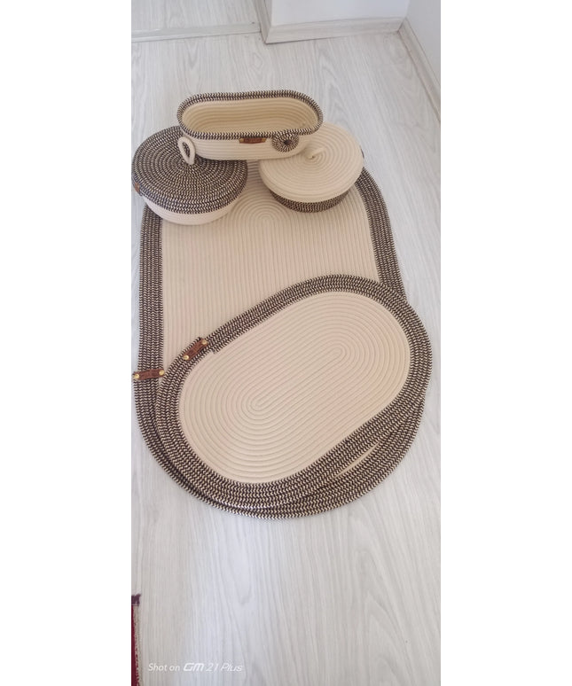 Banyo Paspas ve Sepet Takımı Tres Kordonlu Şık ve Dayanıklı Set