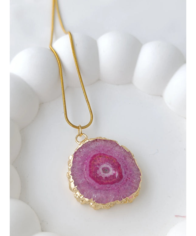 Pembenin Akikle Buluşması Yuvarlak Akik Taşı Kolye Ucu