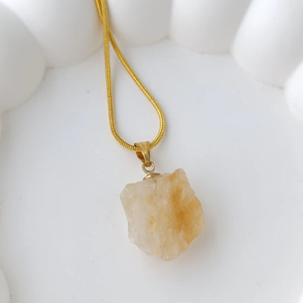 Doğal Sitrin Taşı Kolye Bereket ve Pozitif Enerji Taşı Altın Renk Zincirli