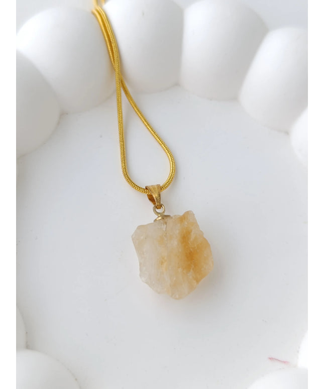 Doğal Sitrin Taşı Kolye Bereket ve Pozitif Enerji Taşı Altın Renk Zincirli