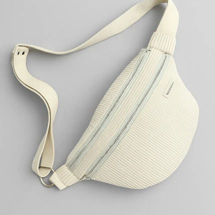 Krem Rengi Fitilli Kumaş Modern Bel Çantası