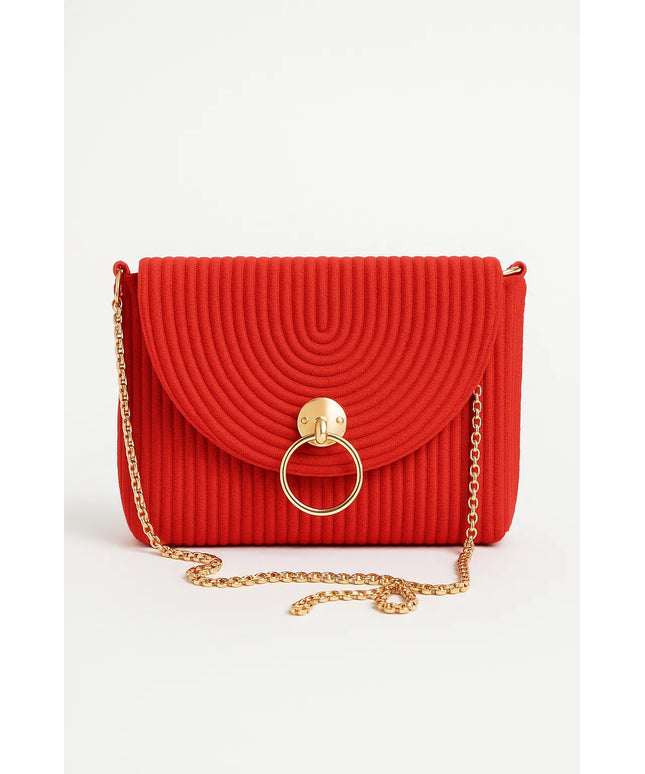 Kırmızı Renk Örgü Zincir Askılı Kadın Abiye Çanta