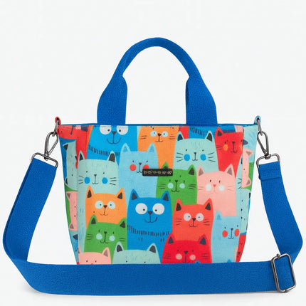 Sevimli Kediler Desenli Tote Çanta Astarlı ve Çok Cepli Kullanışlı Model