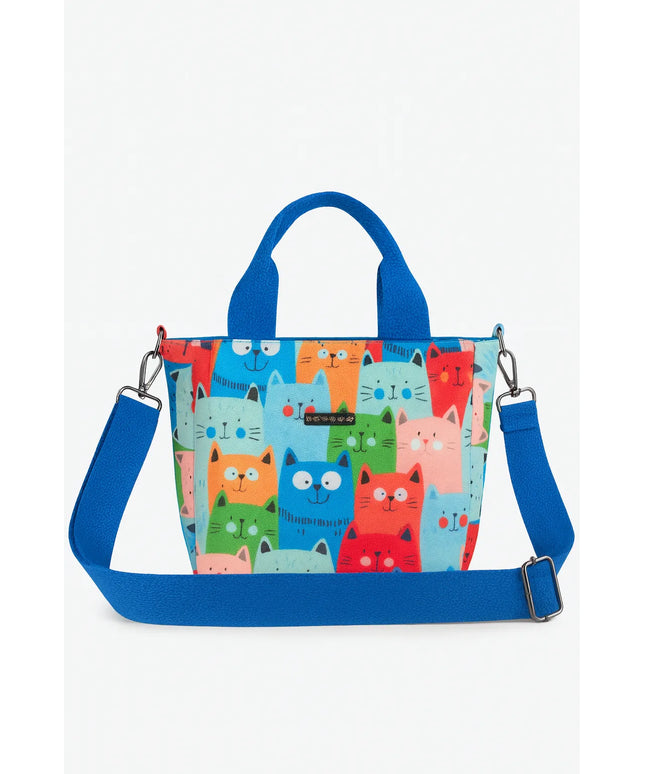Sevimli Kediler Desenli Tote Çanta Astarlı ve Çok Cepli Kullanışlı Model