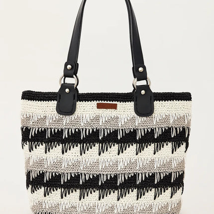 El Örgüsü Üç Renkli Kol Çantası Astar ve Fermuar Detaylı