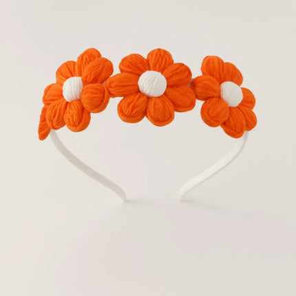 El Yapımı Turuncu Çiçek Desenli Taç